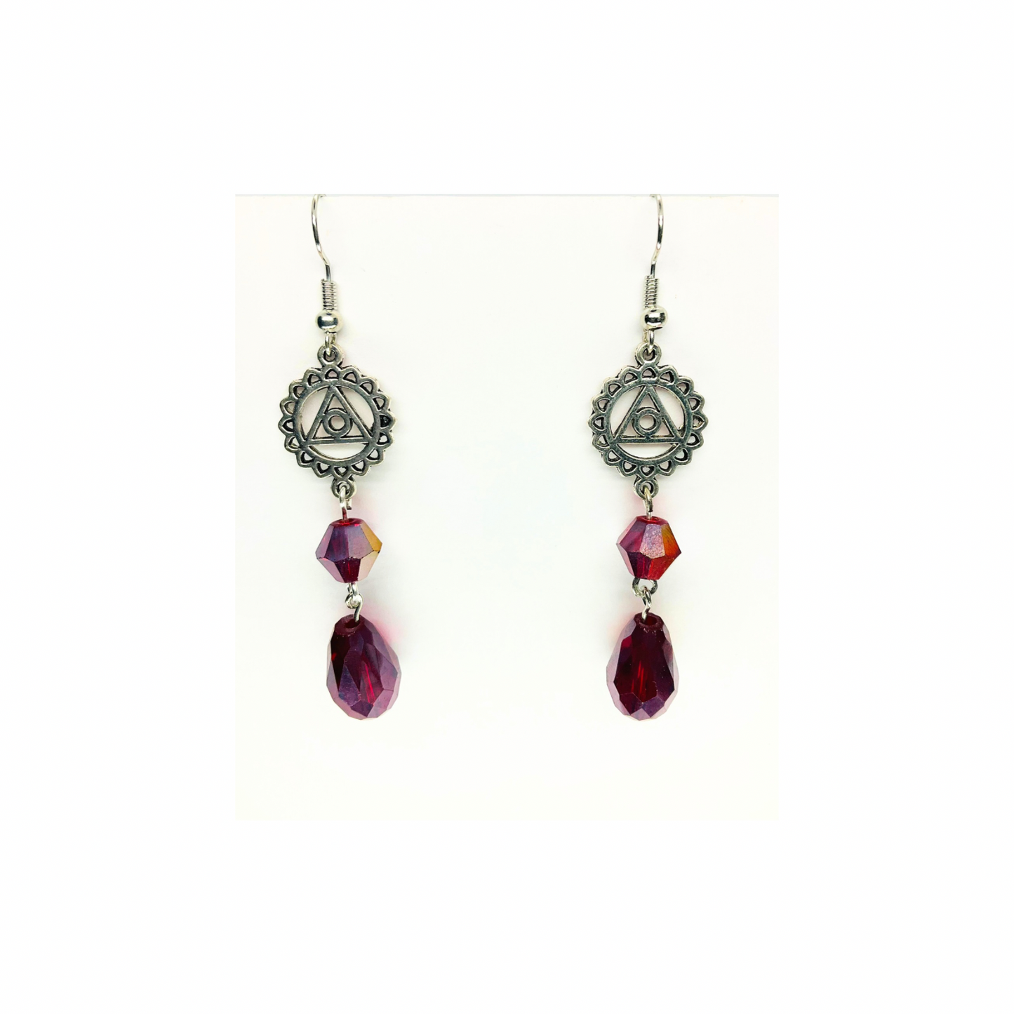Crystal Chandelier Collection Purple Teardrop Dangle Earrings for Female with Triangle Design and Sparkling Crystals