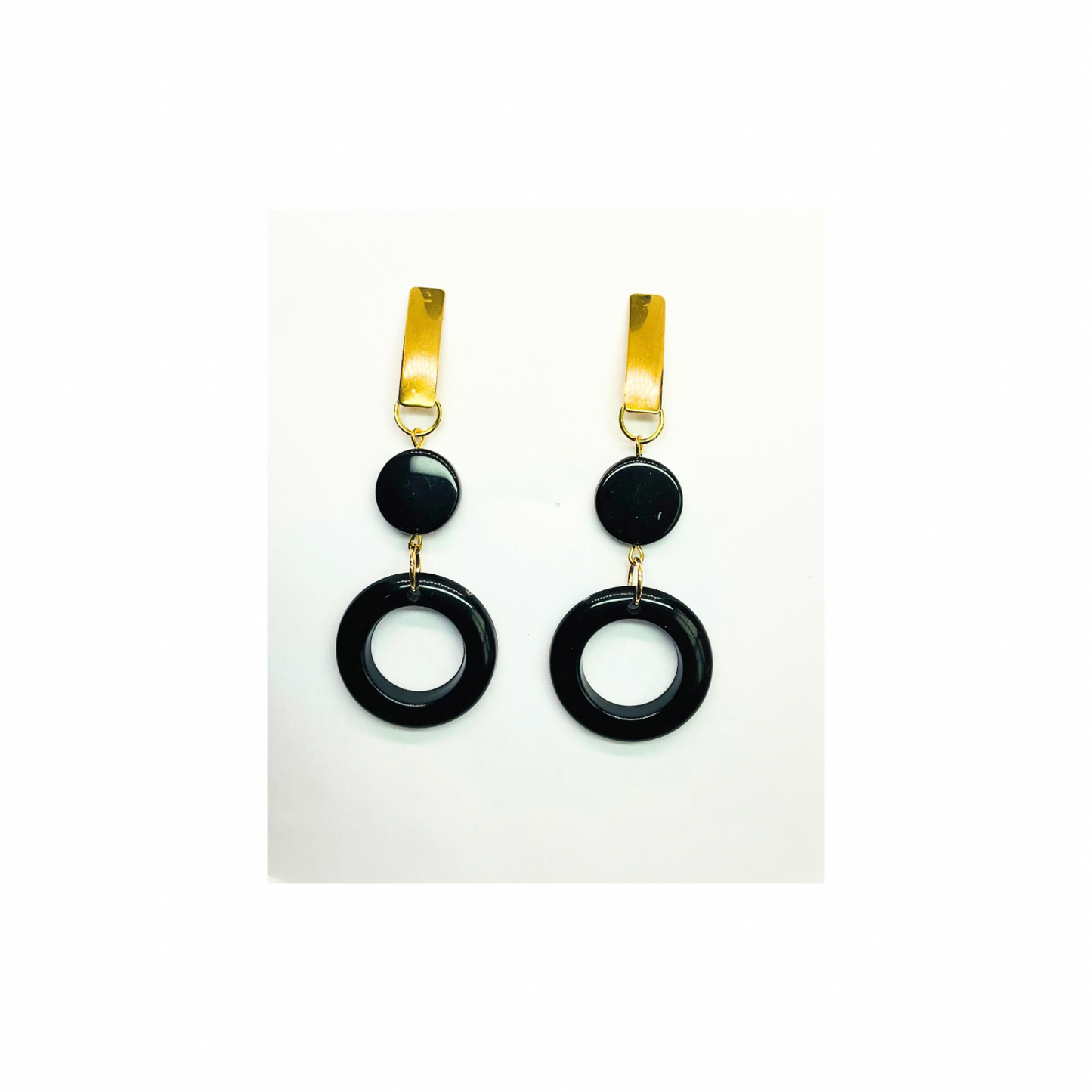 Eclipse Collection Black and Gold Stud Circle Dangle Earrings for Women Secure Stud Closure Elegant Design Timeless Accessory
