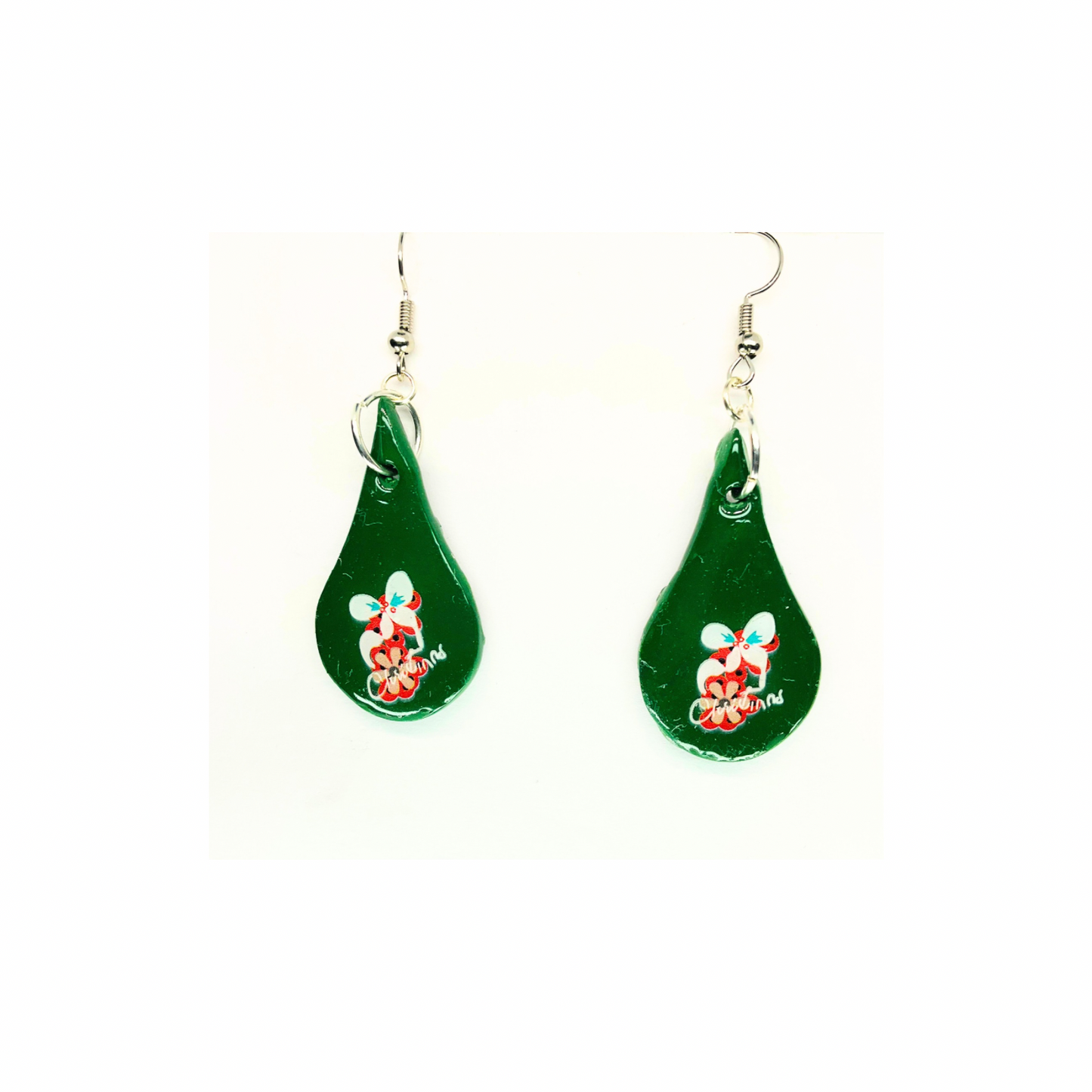 Christmas in July Green Teardrop Bow Dangle Earring with Festive Design