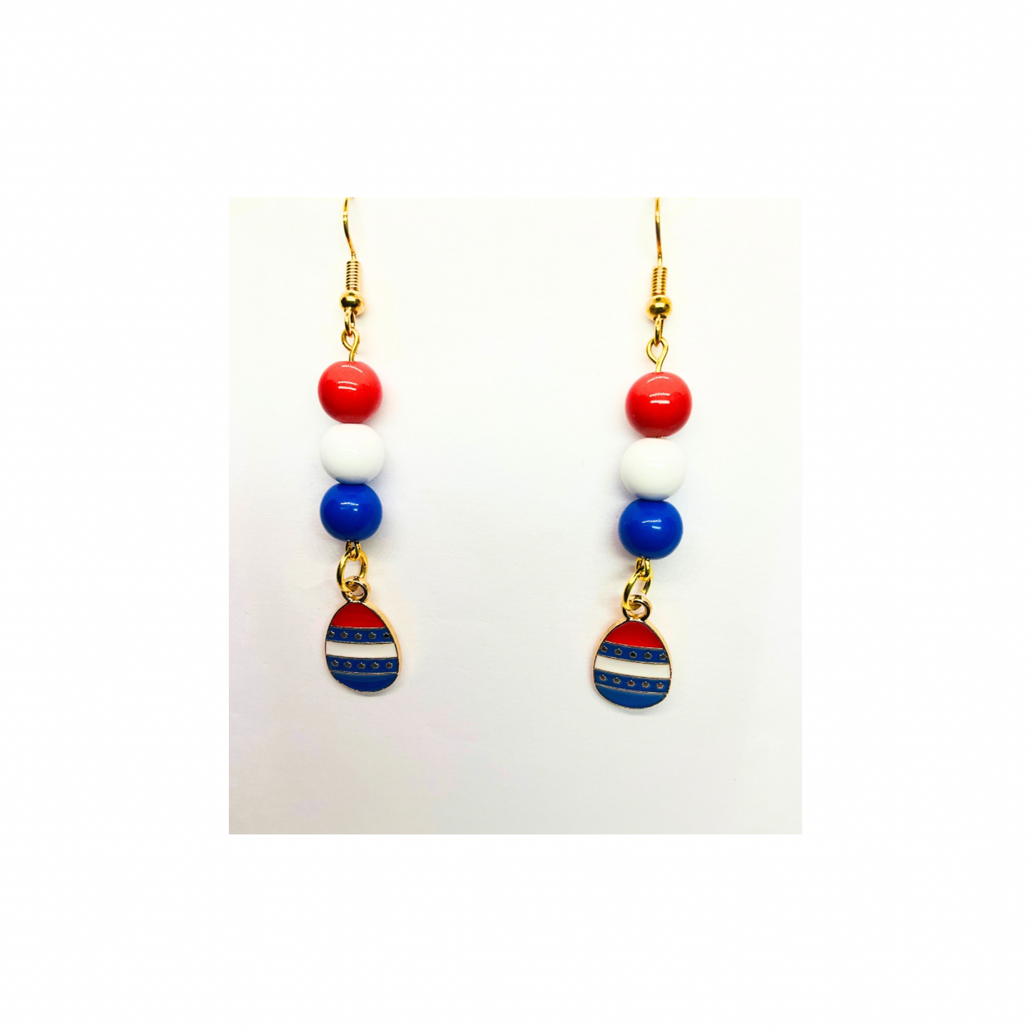 Patriotic Collection Red White Blue Beads with Charm Dangle Earrings for Female Patriotic Accessories