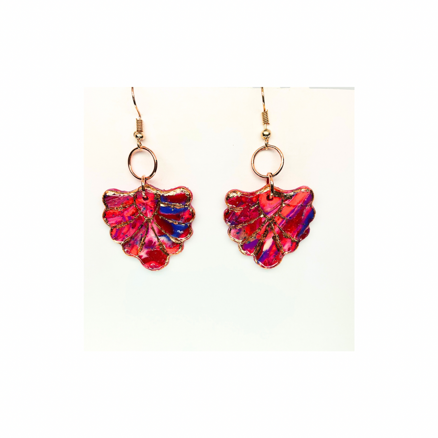 Rose Gold Collection Arrow Shape with Circle Rose Gold Dangle Earrings - Unique Design Red and Blue Accents