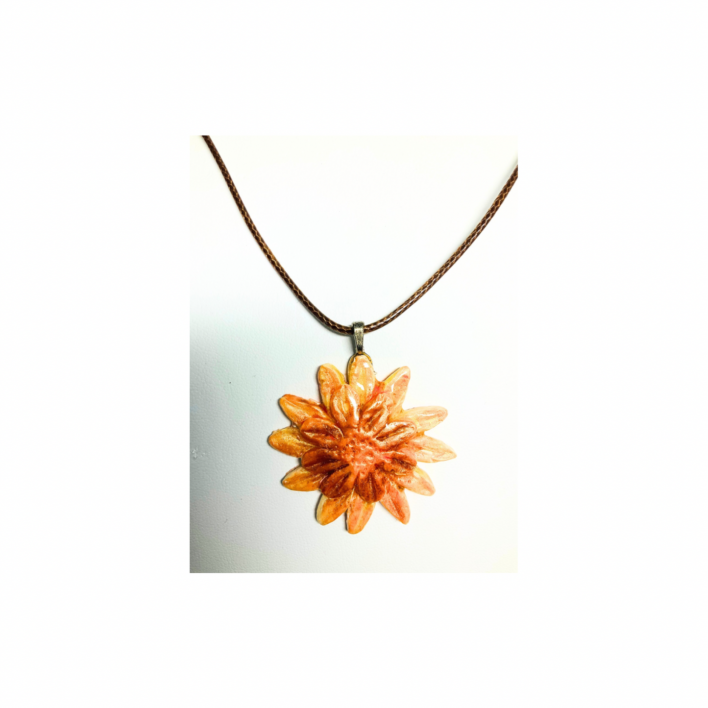 Sunflower Yellow Flower Clay Jewelry Set Handcrafted Polymer Clay Necklace & Stud Earrings Brown Rope Chain Unique Handmade Gift