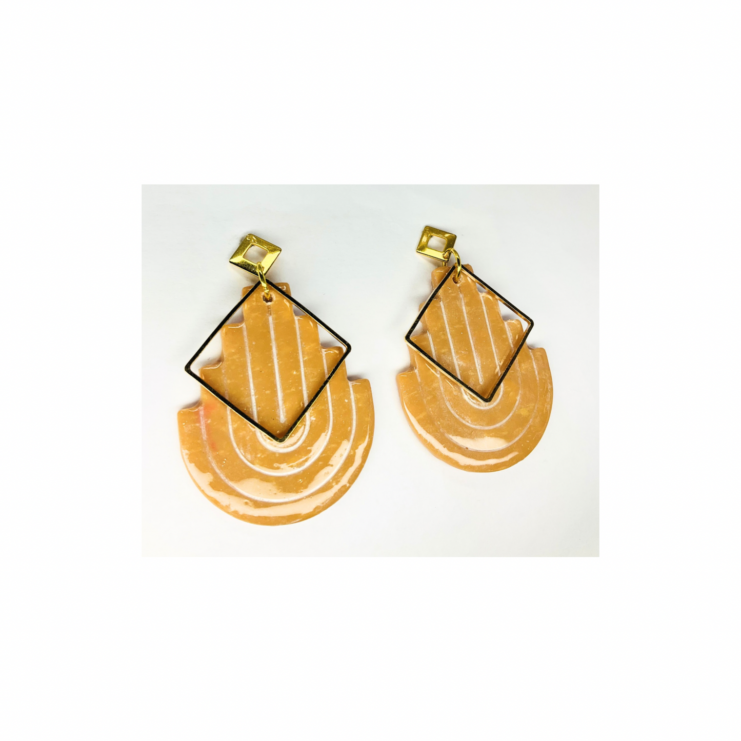 Tan U Shaped Dangle with Gold Embellishment Stus Earrings-Crafting By BB