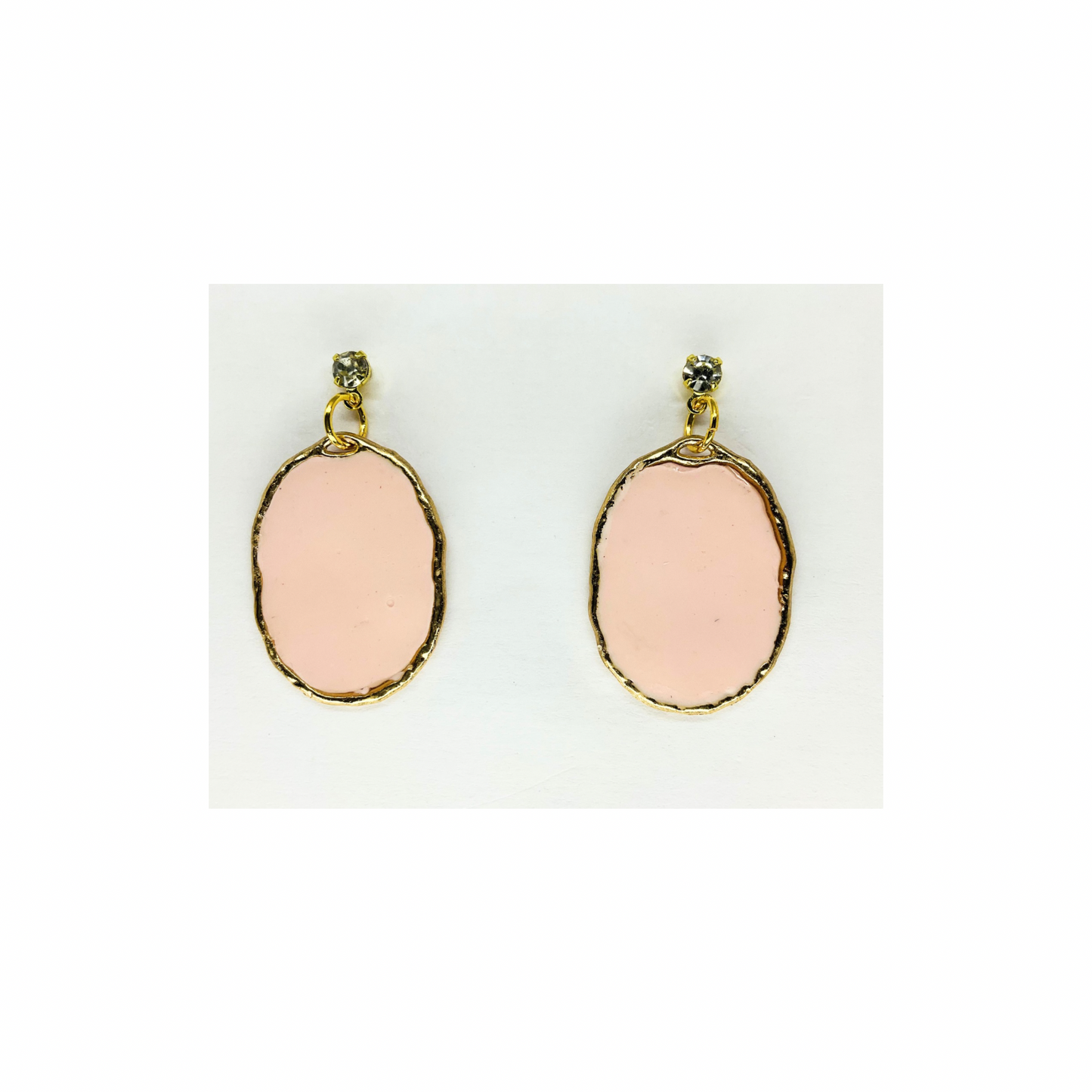 Pink and Gold Oval Dangle with Rhinestone Stud Earring-Crafting By BB
