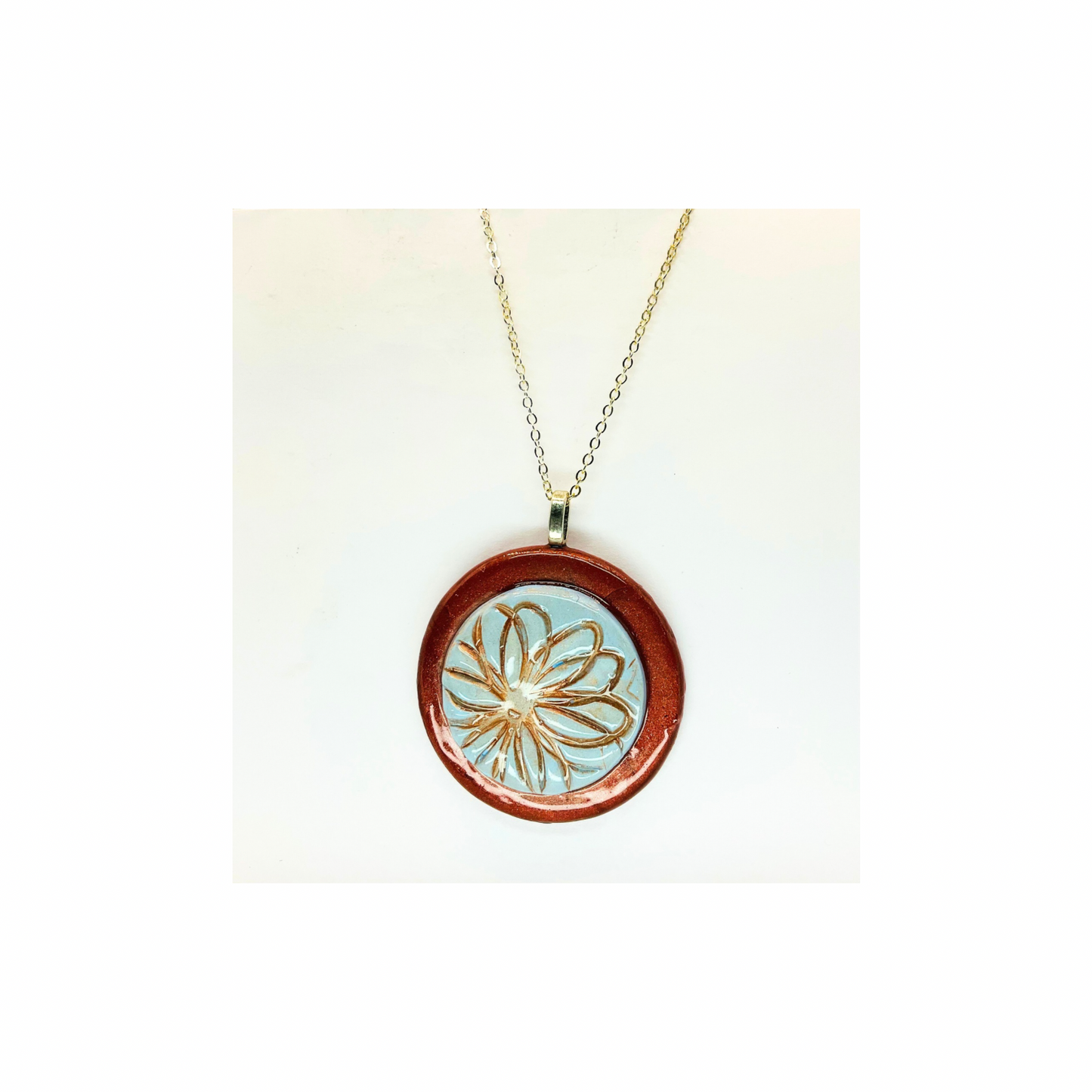 Lotus Flower Bronze and Blue Layered Necklace | 18-inch | Crafting By BB