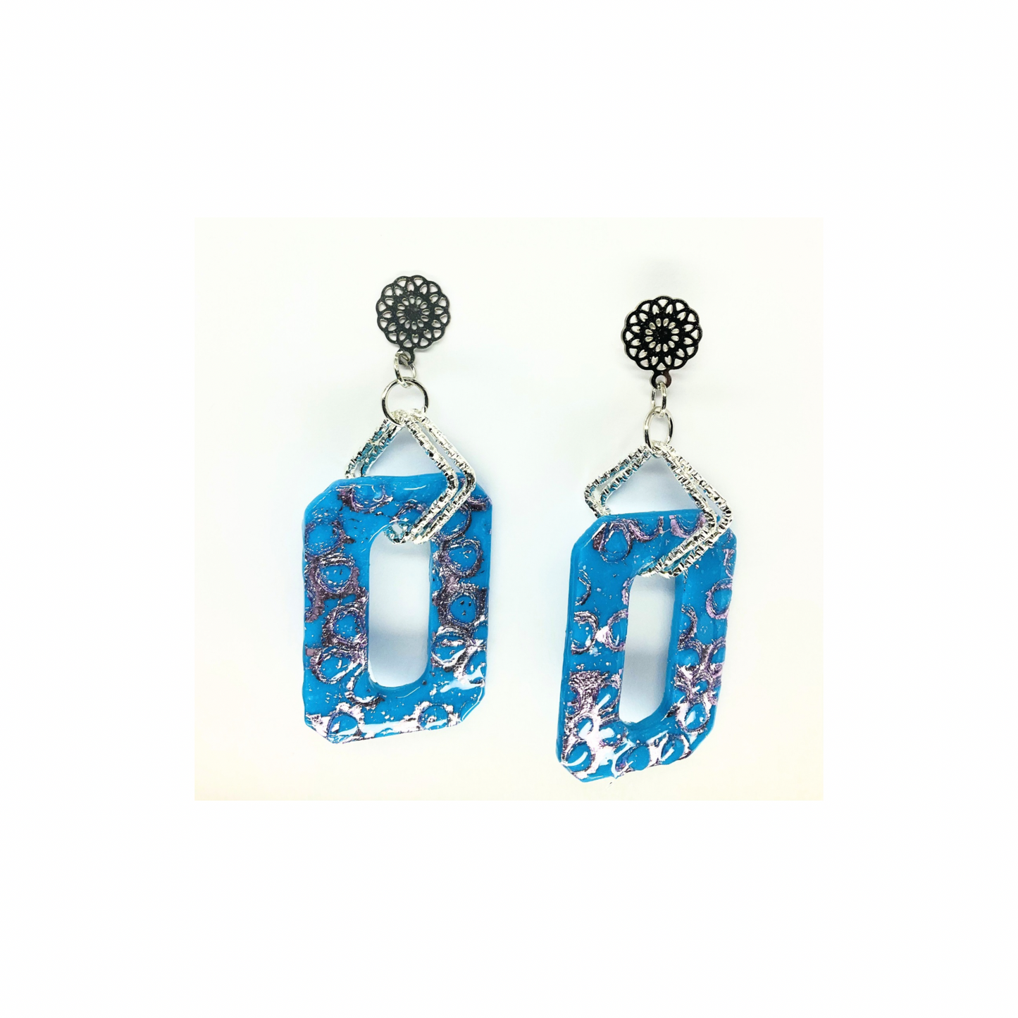 Azure Blue and Purple Dangle with Filigree Silver Stud Earring-Crafting By BB