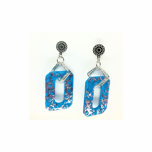 Azure Blue and Purple Dangle with Filigree Silver Stud Earring-Crafting By BB