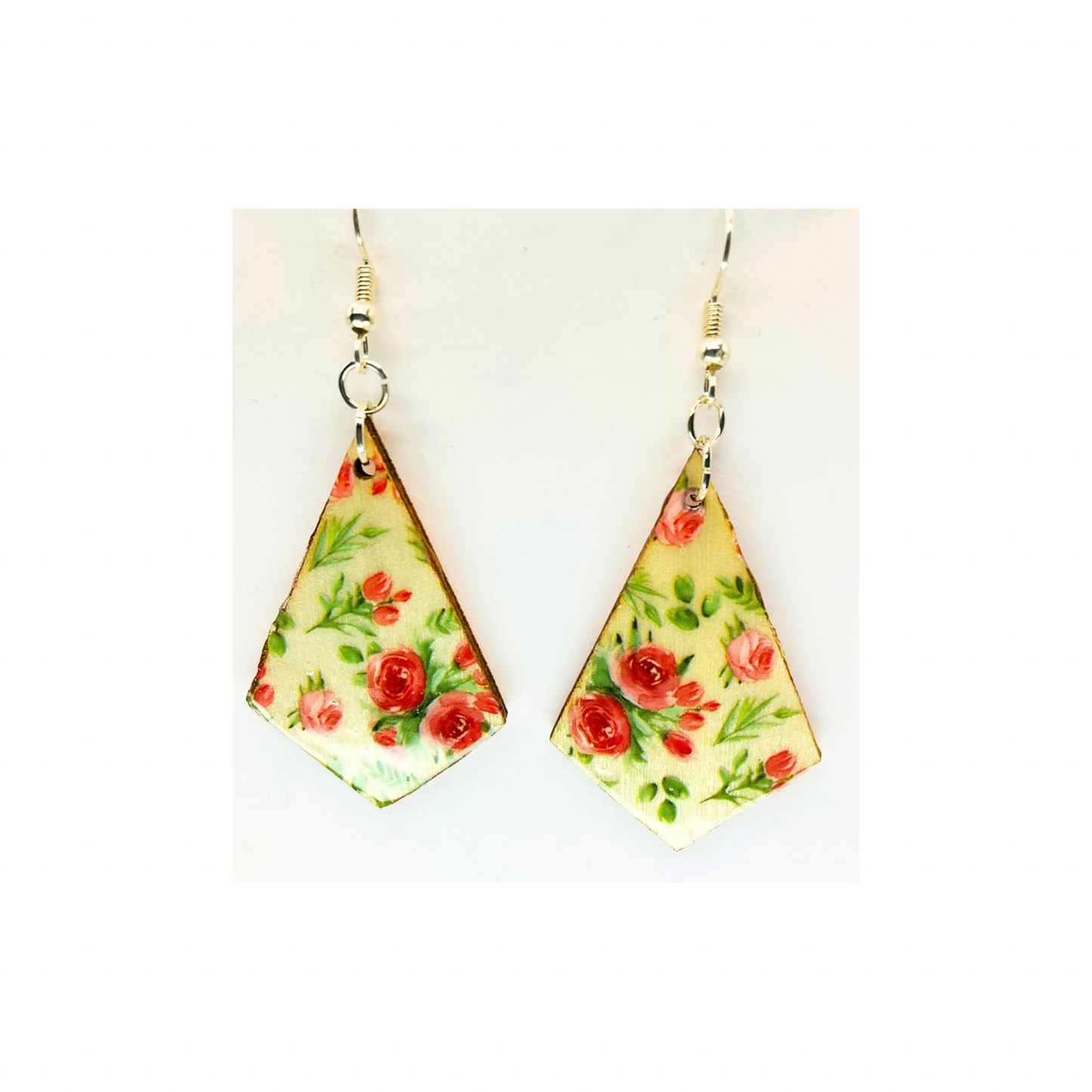 Red Rose Lightweight Wood Dangle Earring