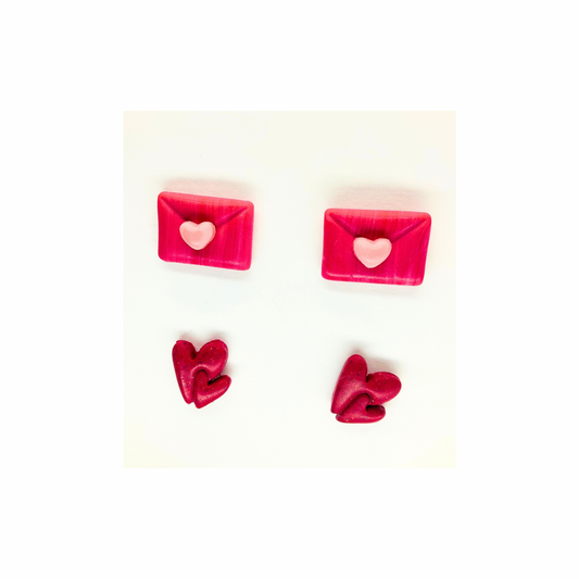 Pink Envelope and pink Double Heart Stud Earrings-Crafting By BB