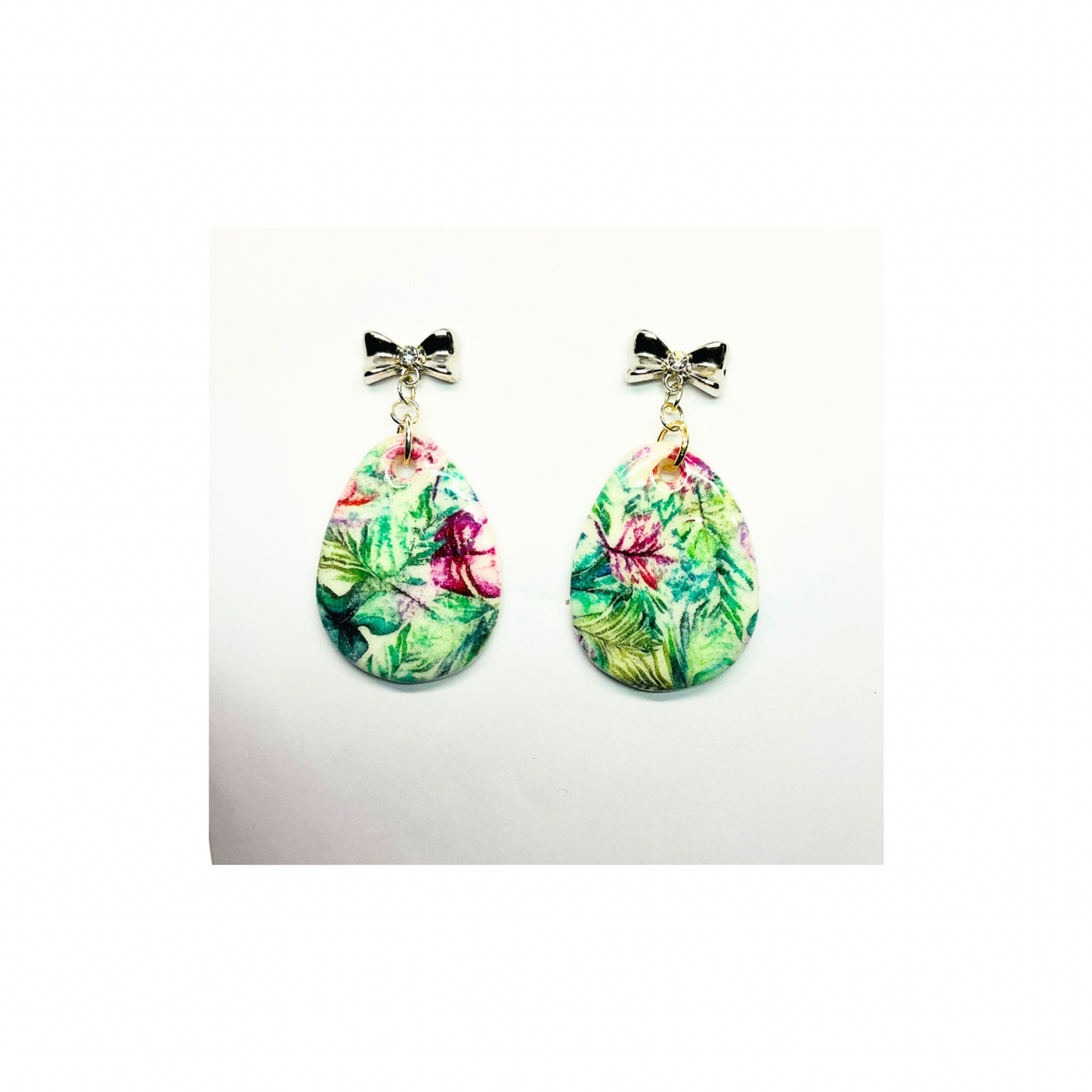 Spring Floral Bow Earring with Silver Bow Stud