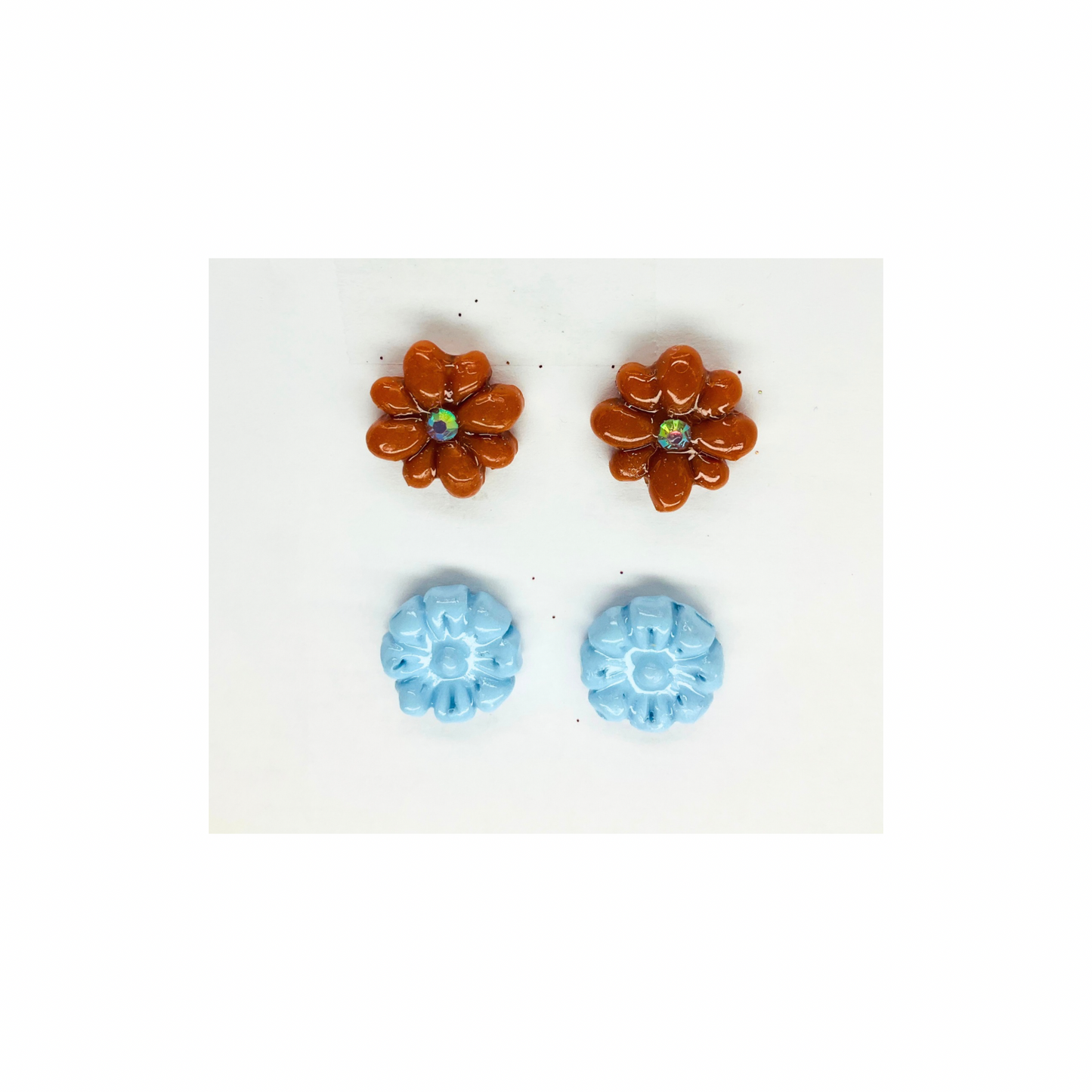 Blue and Brown Flower Stud Earrings-Crafting By BB