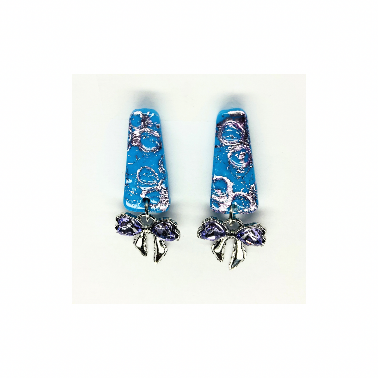 Azure Blue  Stud with Bow Charm Dangle Earring-Crafting By BB