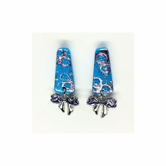 Azure Blue  Stud with Bow Charm Dangle Earring-Crafting By BB