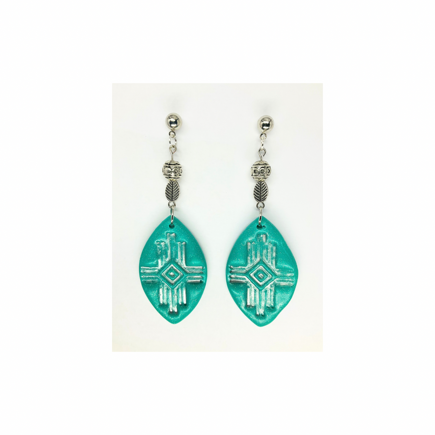 Western Style Geometric Turquoise Silver Stud Dangle Earring-Crafting By BB