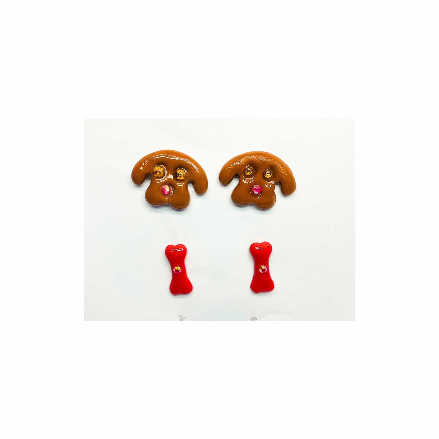 Doggie Face and Bone Stud Earrings with Rhinestones