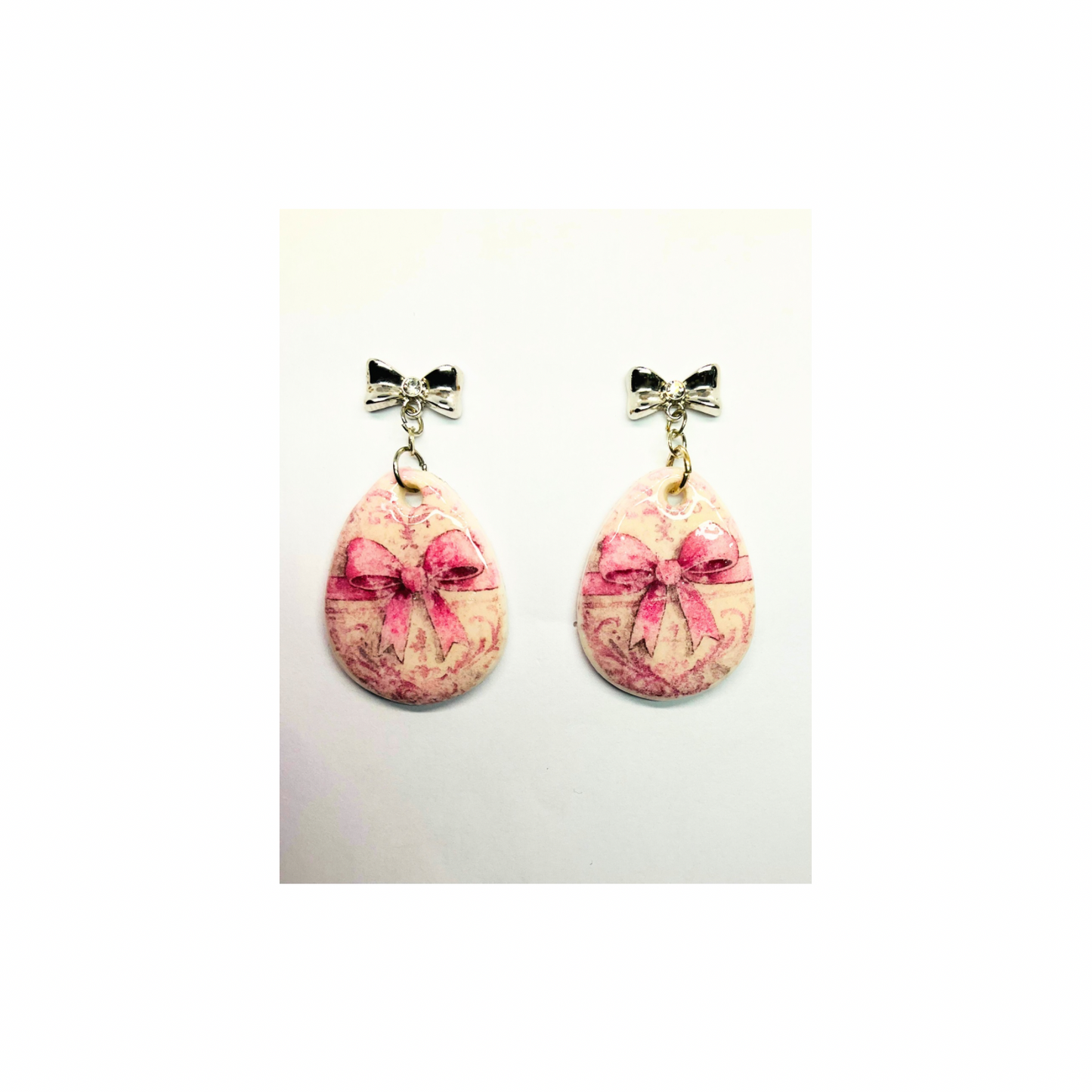 Romantic Pink Bow Earrings with Silver Bow Stud