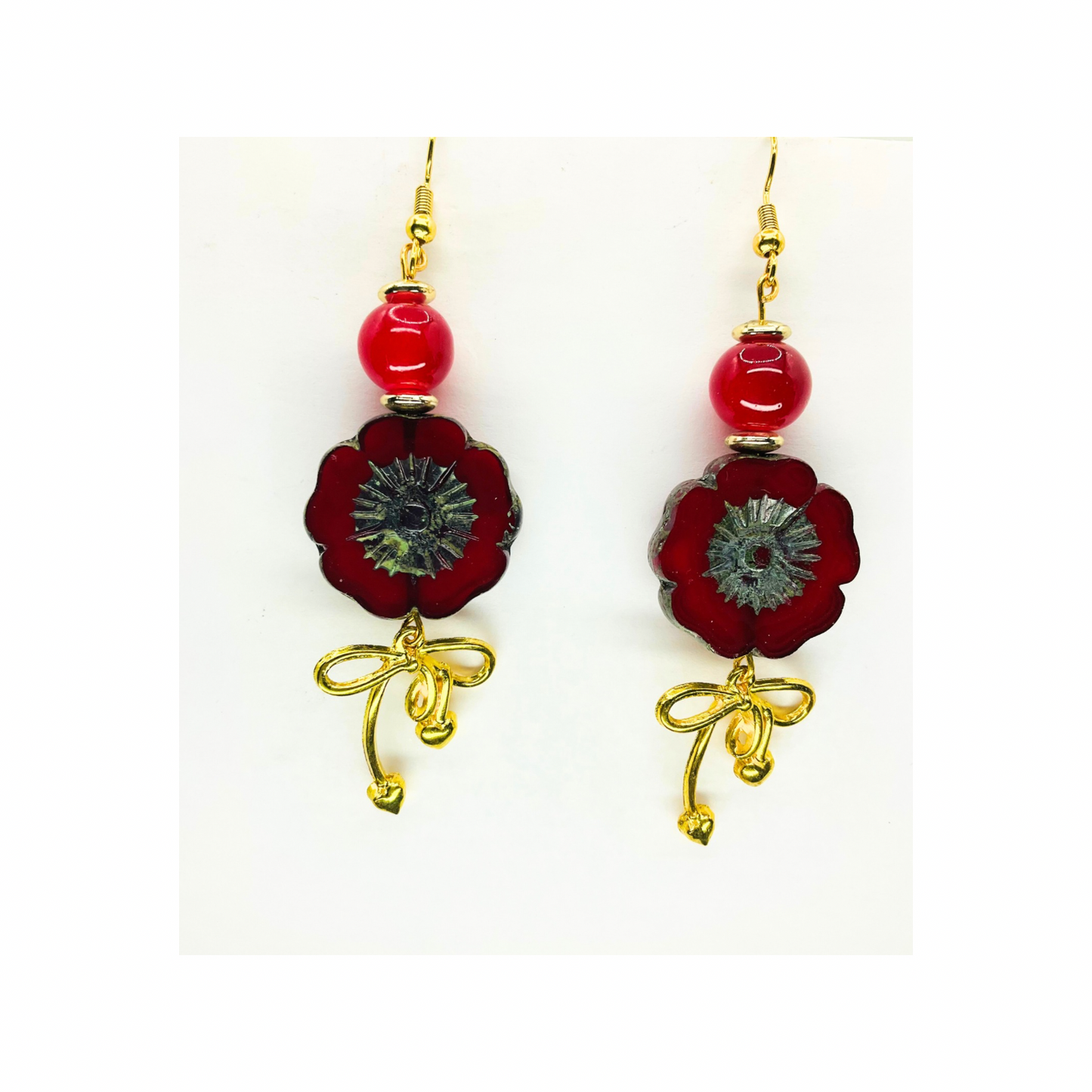 Beautiful Red Flower Czech Bead Dangle