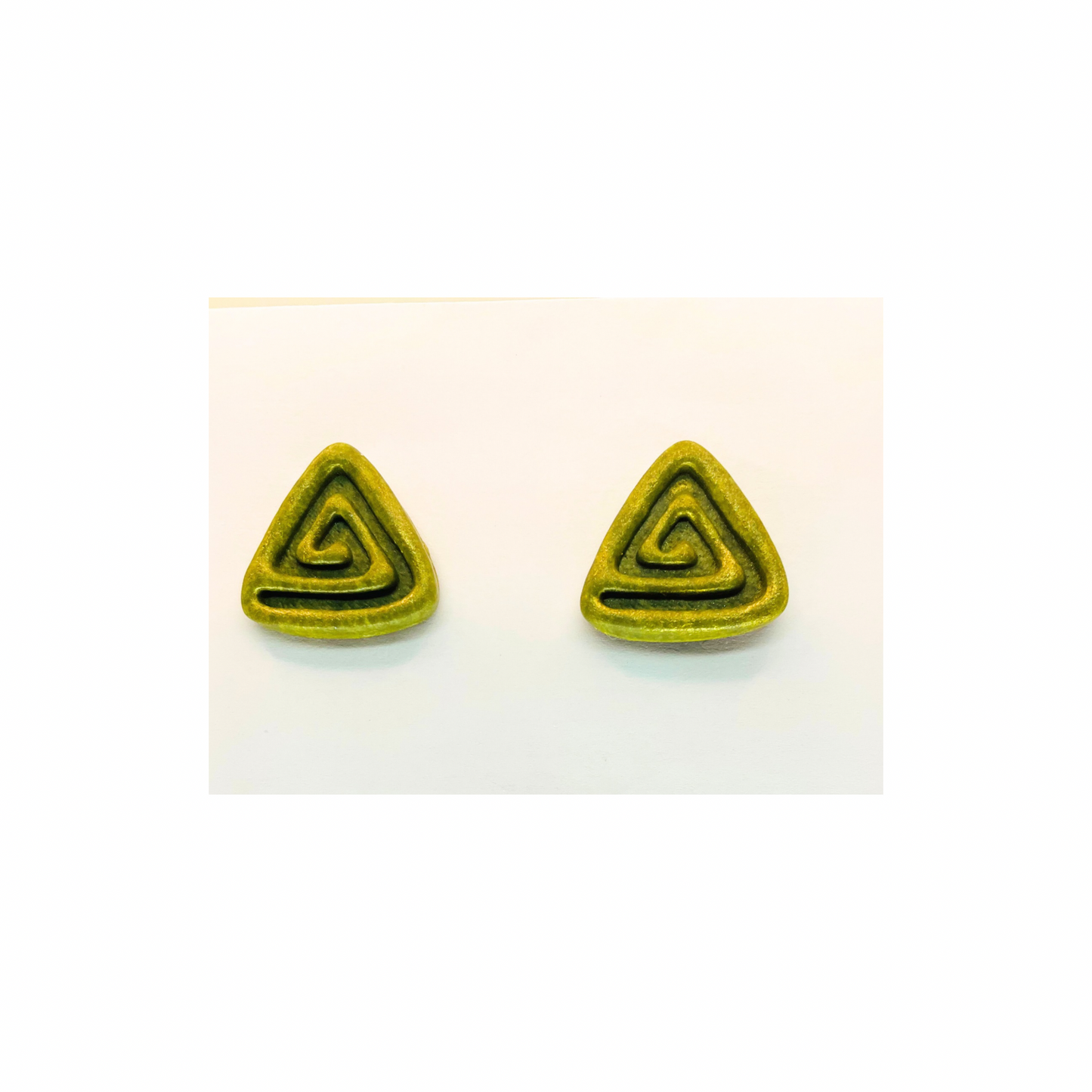 Green Triangle Stud with Gold Earrings