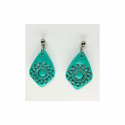 Turquoise Starburst Teardrop with Silver Ball Stud Dangle Earring-Crafting By BB