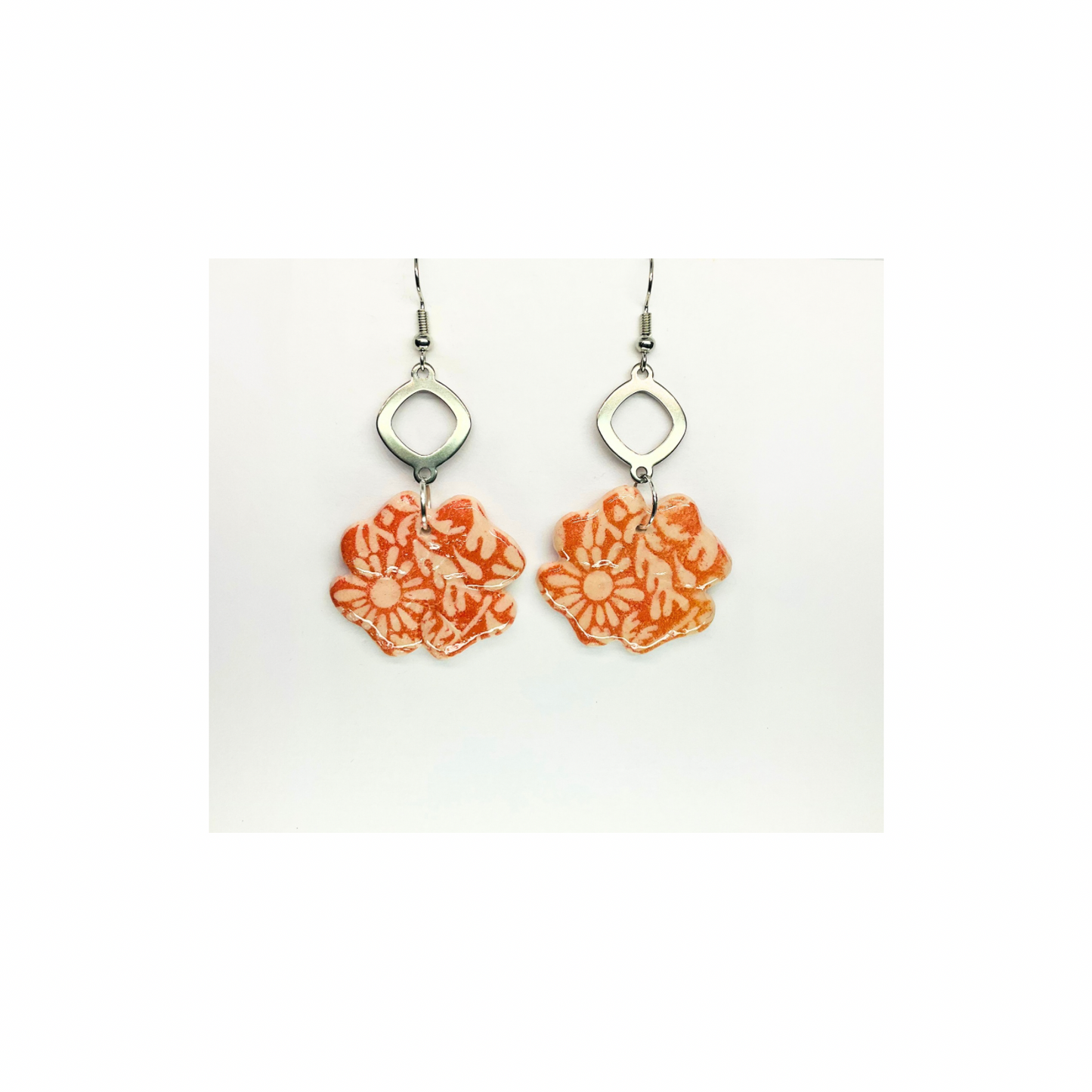 Beach Bloom Collection Salmon Four Conner Flower Dangle Earrings for Female Fashion Accessories