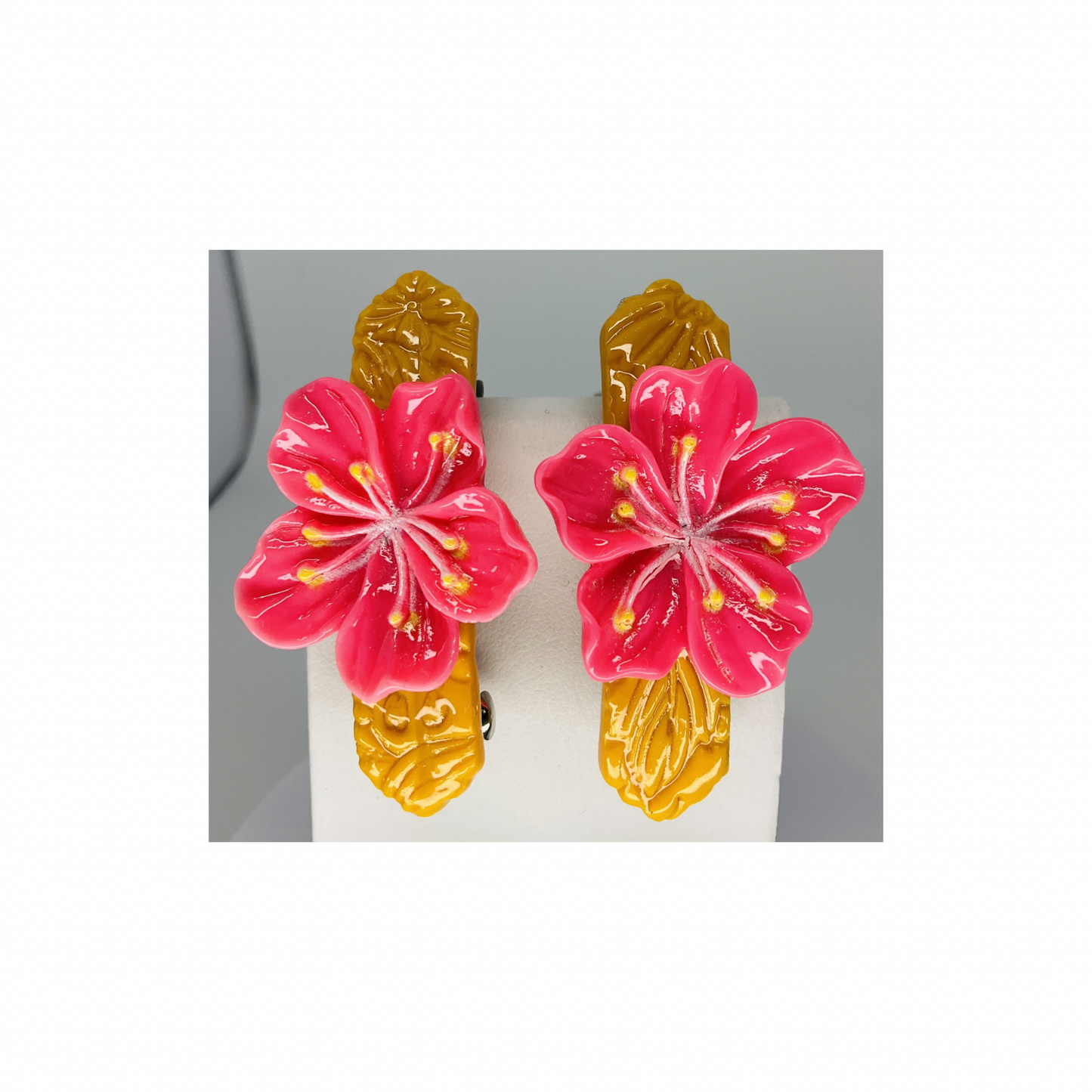 Yellow Hair Barrette with Pink Flower-Crafting By BB