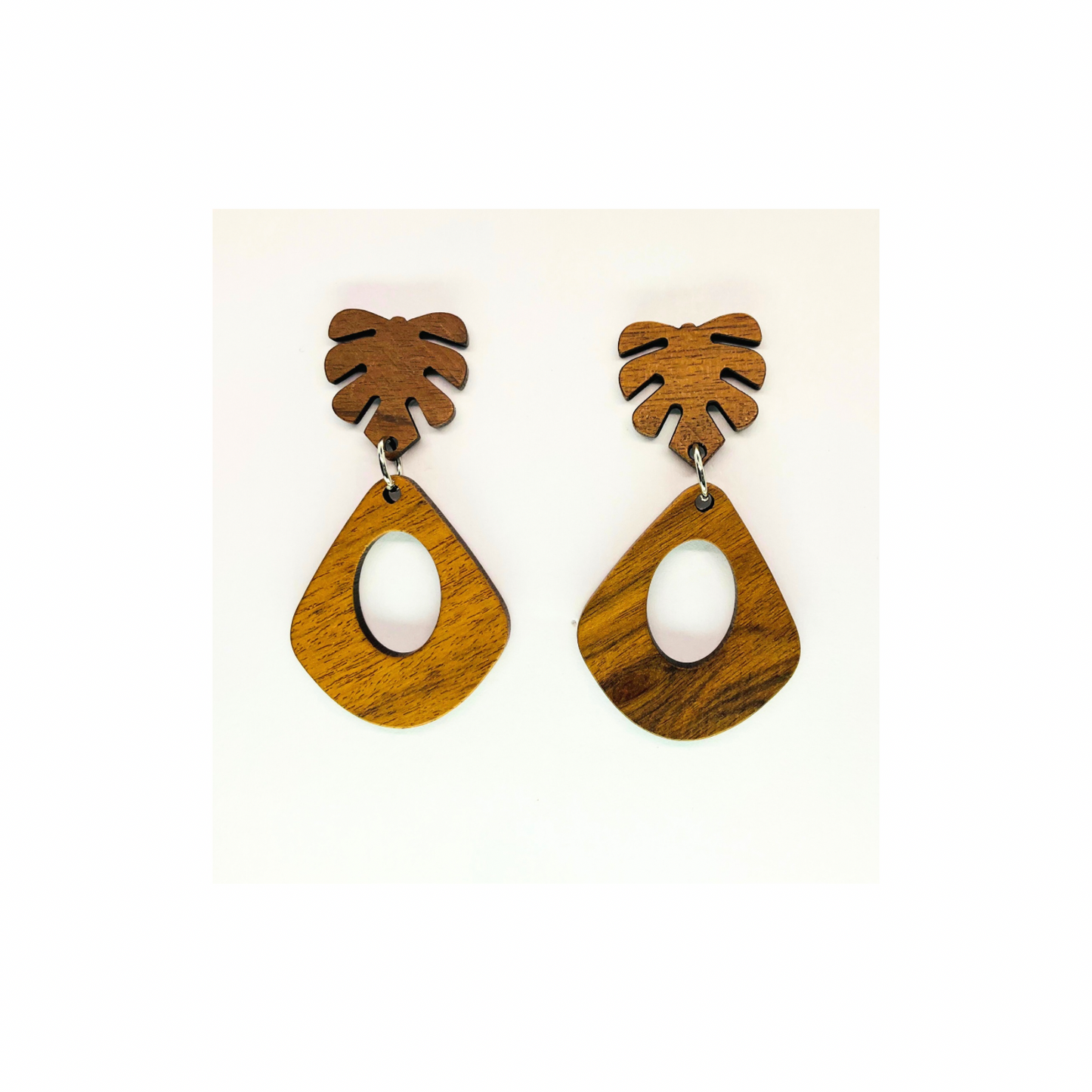 Boho Wood Collection Leaf Stud Dangle Earrings for Female - Wooden Design with Leaf Motif and Teardrop Shape