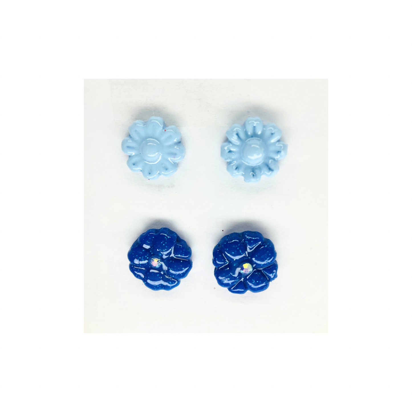 Navy Blue and Light Blue Flower Stud Earrings-Crafting By BB