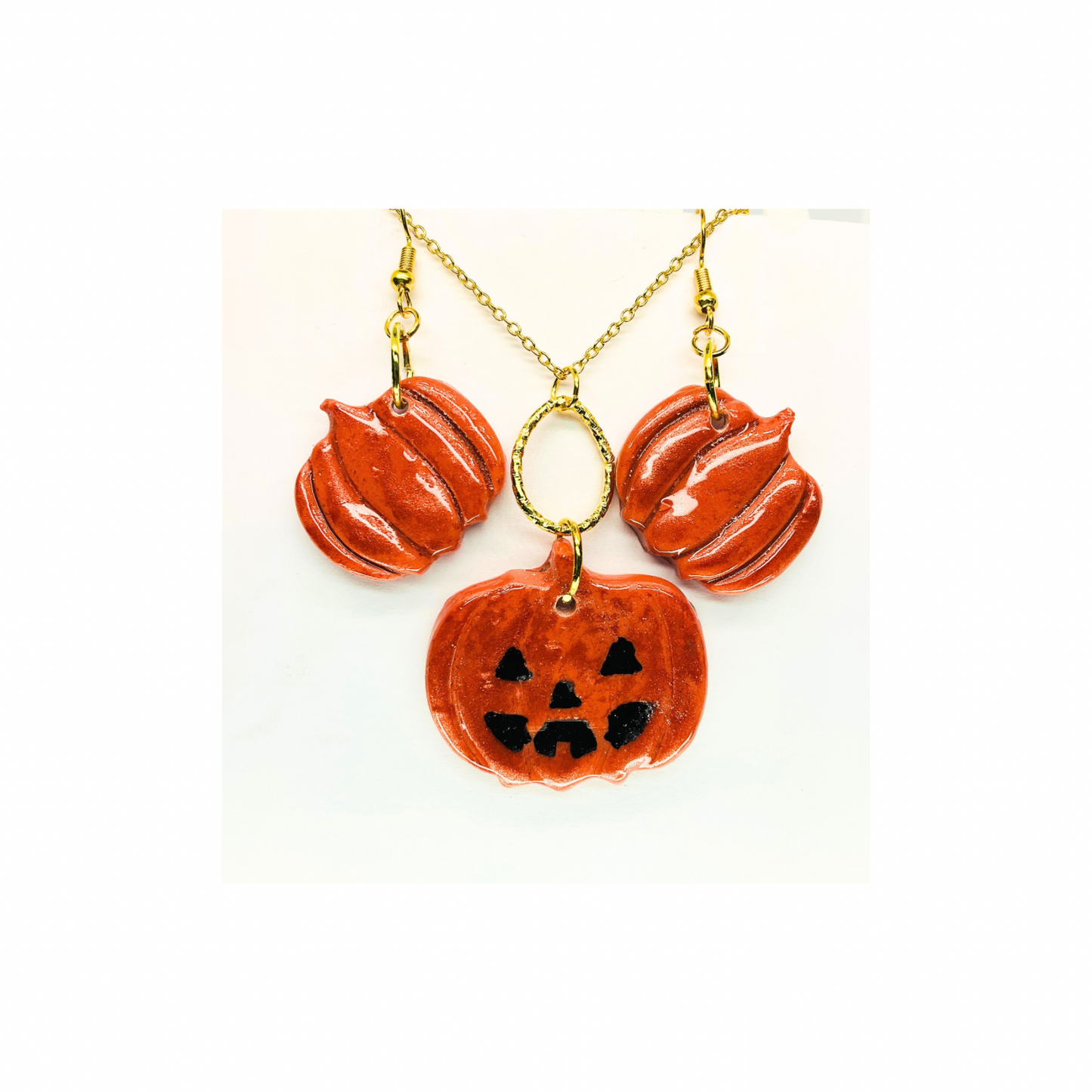 Fall Collection Pumpkin Jewelry Pendant and Dangle Earring Set for Autumn-Themed Events
