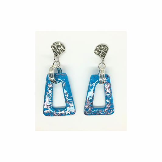 Azure Blue Silver Ring Dangle with Silver Stud Earring-Crafting By BB