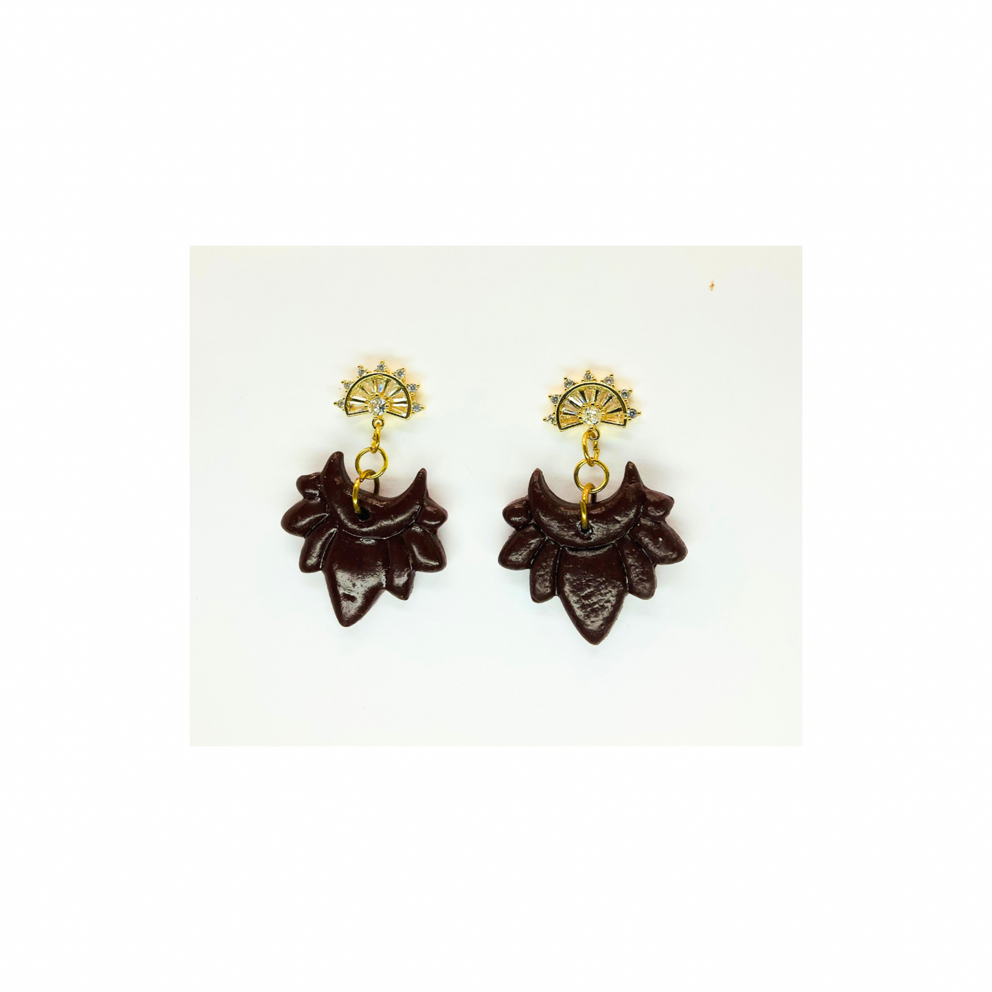 Brown Petal Shaped Dangle with Rhinestone Stud Earrings-Crafting By BB