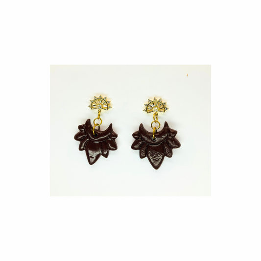Brown Petal Shaped Dangle with Rhinestone Stud Earrings-Crafting By BB