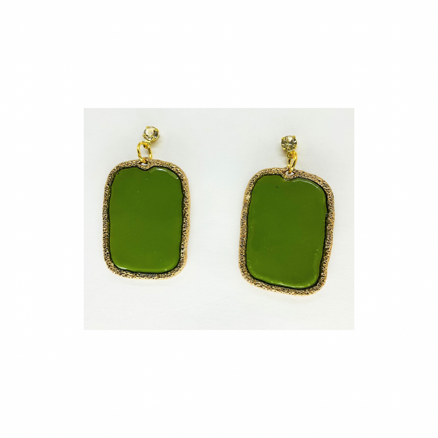 Olive Green Dangle with Rhinestone Stud Earrings-Crafting By BB