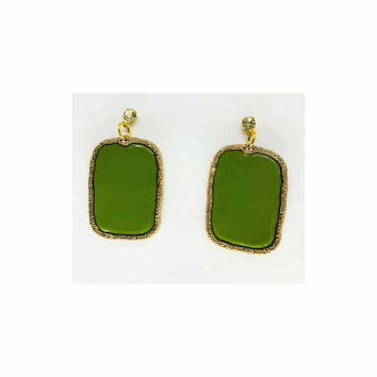 Olive Green Dangle with Rhinestone Stud Earrings-Crafting By BB