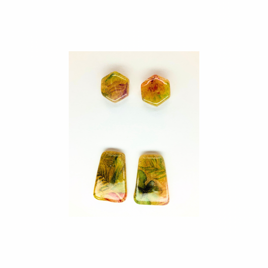 Translucent Stud with Floral Transfer Earrings