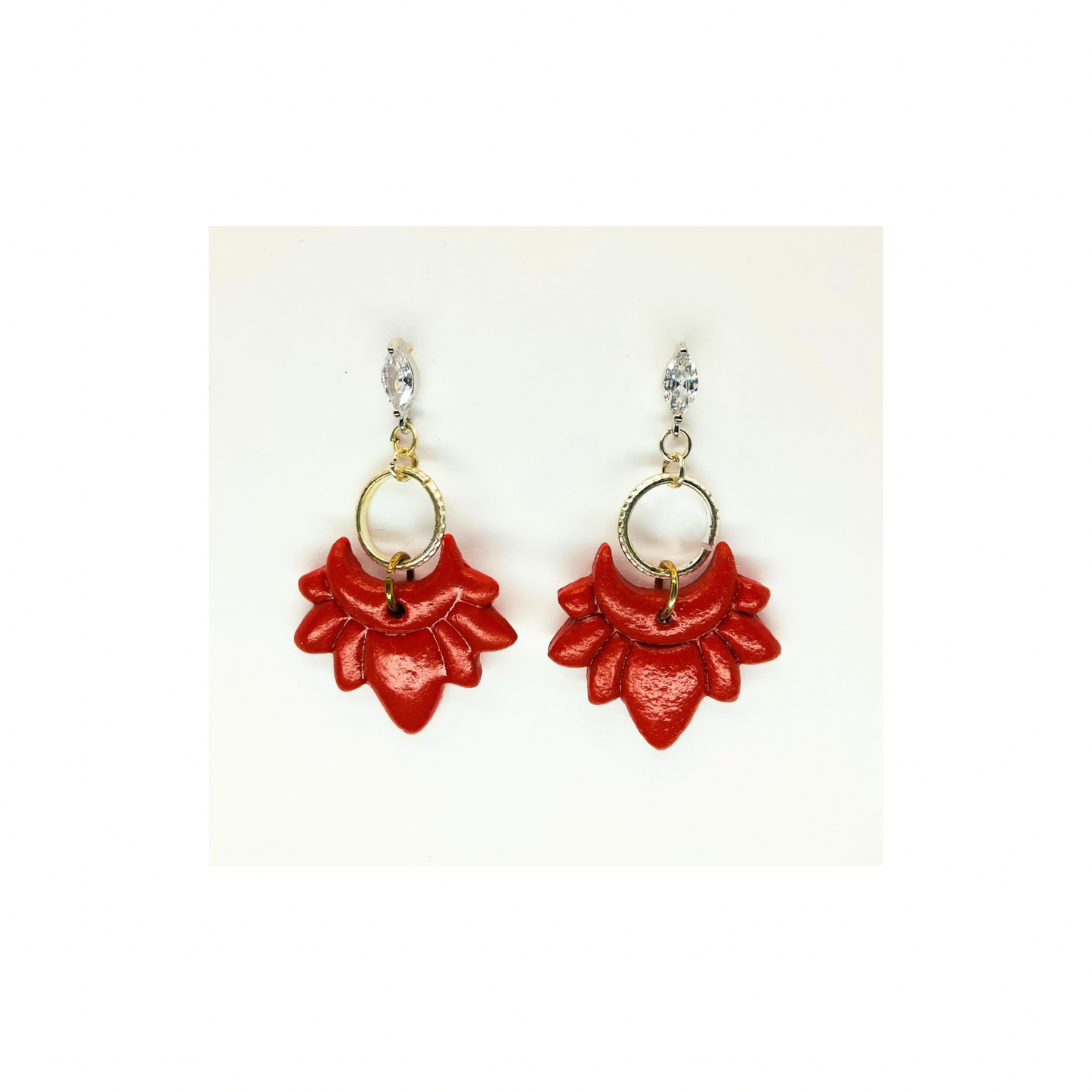 Sienna Petal Shaped Dangle with Rhinestone Stud Earrings-Crafting By BB