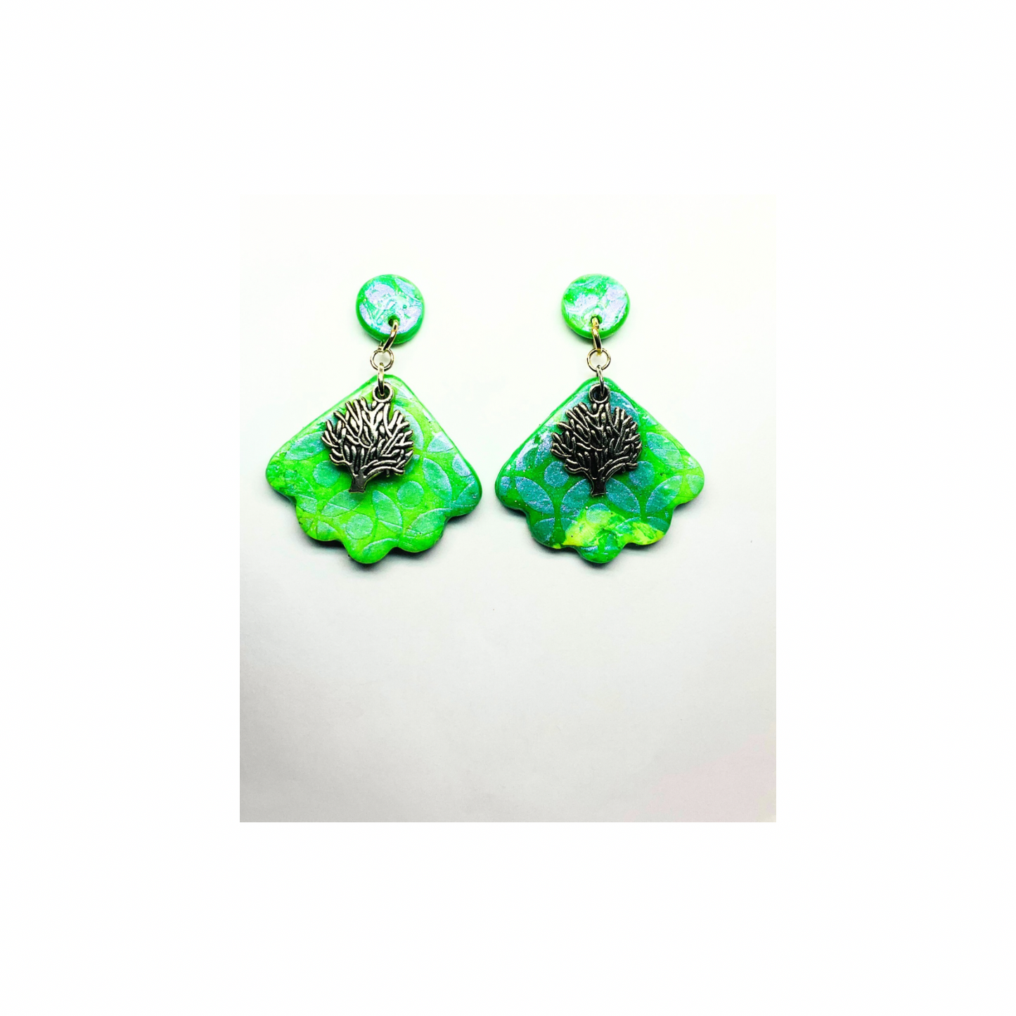 Shades of Green Tree of Life Dangle Earrings