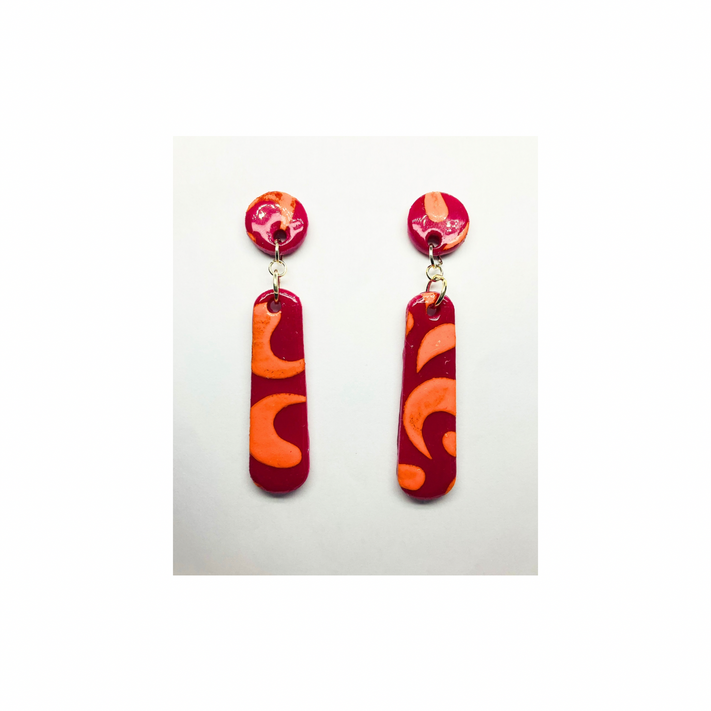 Hot Pink and Orange Long Dangle Earrings