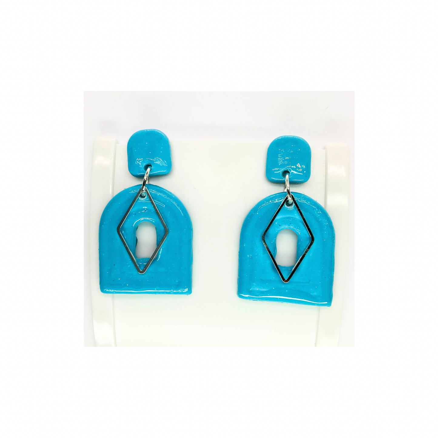 Turquoise Blue with Silver Accent Dangle Earrings - Unique Design Jewelry Accessory