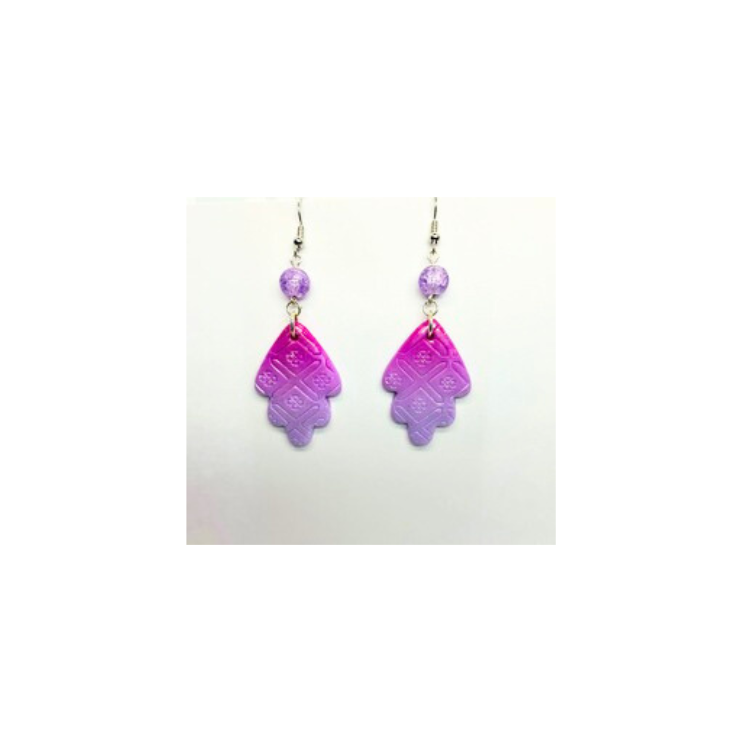 Violet Variegated Dangle Earrings with Bead Embellishments