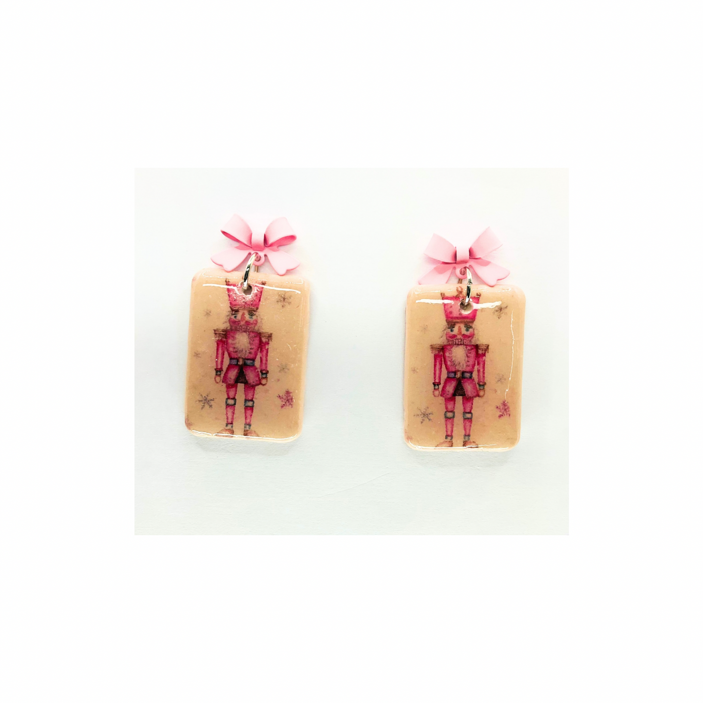 Pink Nutcracker Stud Dangle Earrings with Pink Bow for Festive Accessory Delicate Elegant Design Perfect for Holiday Wardrobe