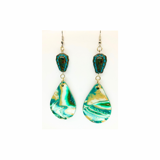 Faux Oyster Turquoise Dangle with Teardrop Bead Earrings-Crafting By BB