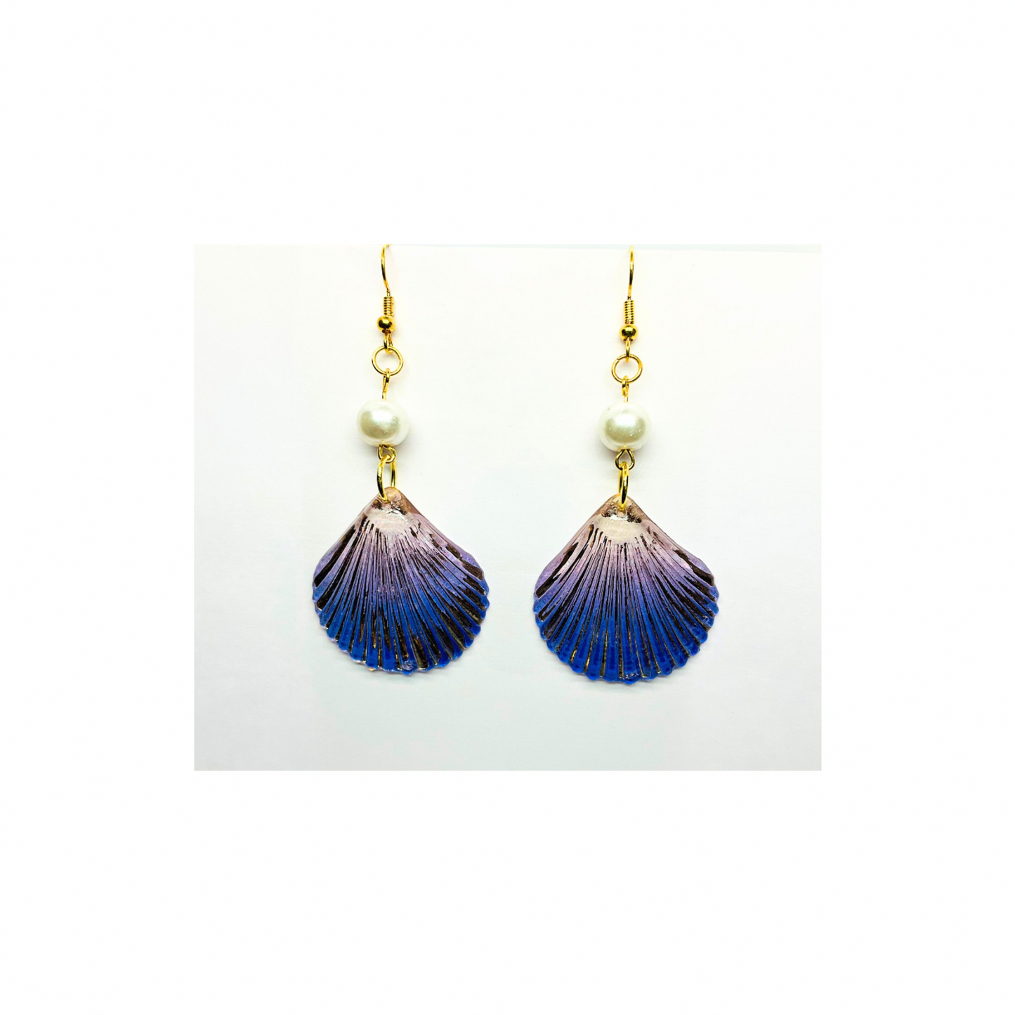 Mermaid Collection Purple Shell with Pearl Dangle Earrings - Elegant Mermaid Inspired Design for Women's Versatile Appeal
