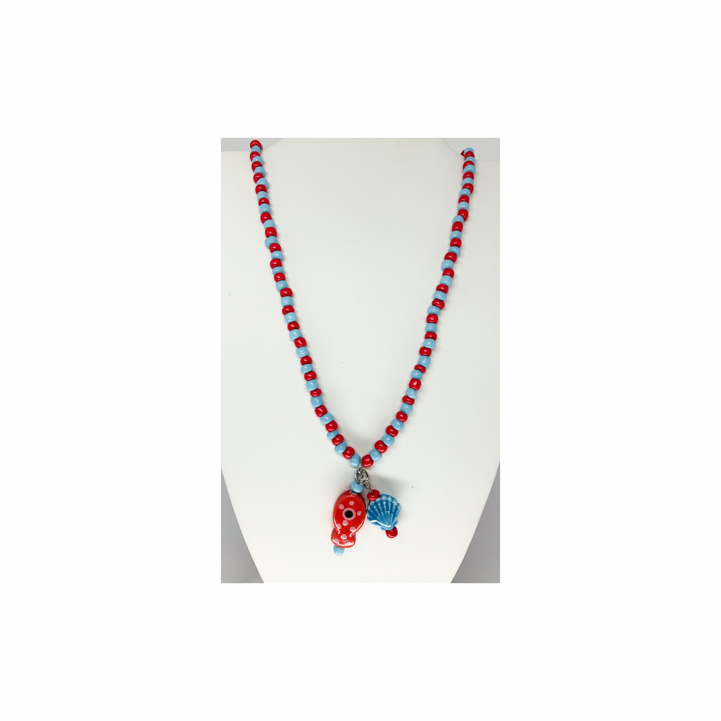 Hot Pink and Blue Seed Bead Fish Necklace | 16 inch | Crafting By BB