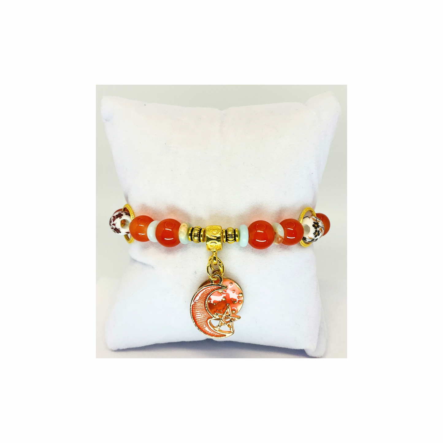 Coral and Gold 6.5-Inch Beaded Stretch Charm Bracelet-Crafting By BB