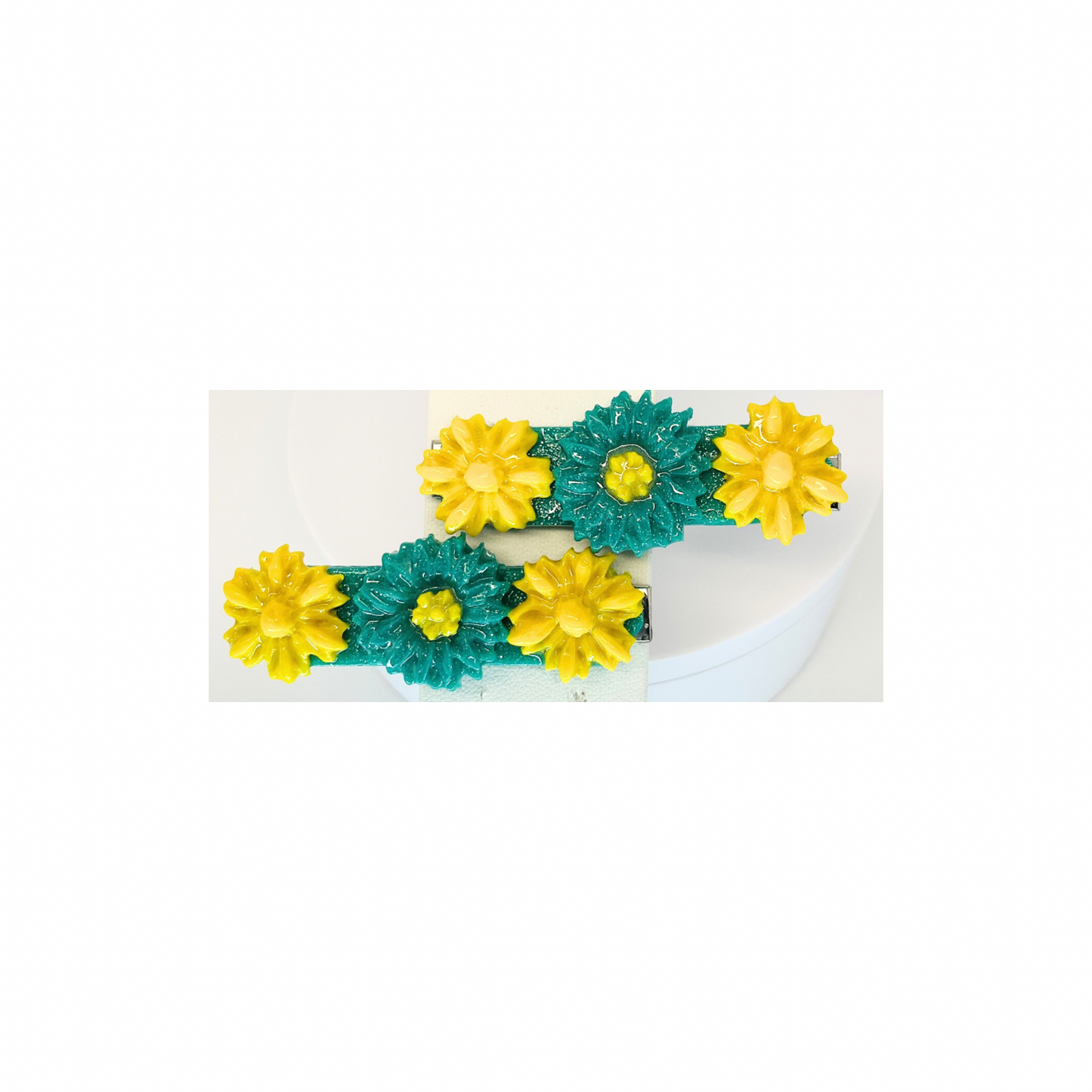 Yellow and Green Flower 2-Inch Hair Clips-Crafting By BB