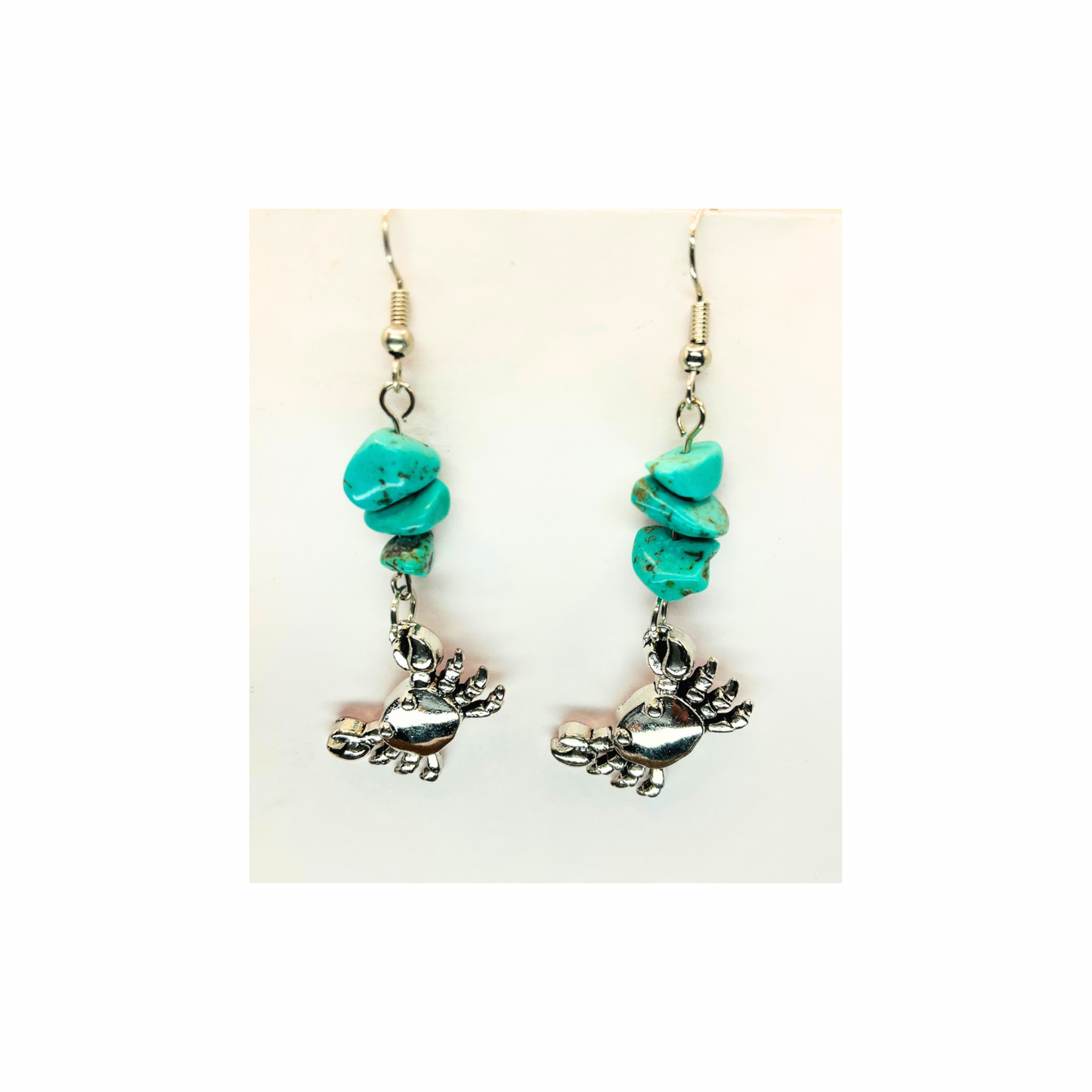 Ocean Collection Silver Crab Dangle with Turquoise Bead Earrings