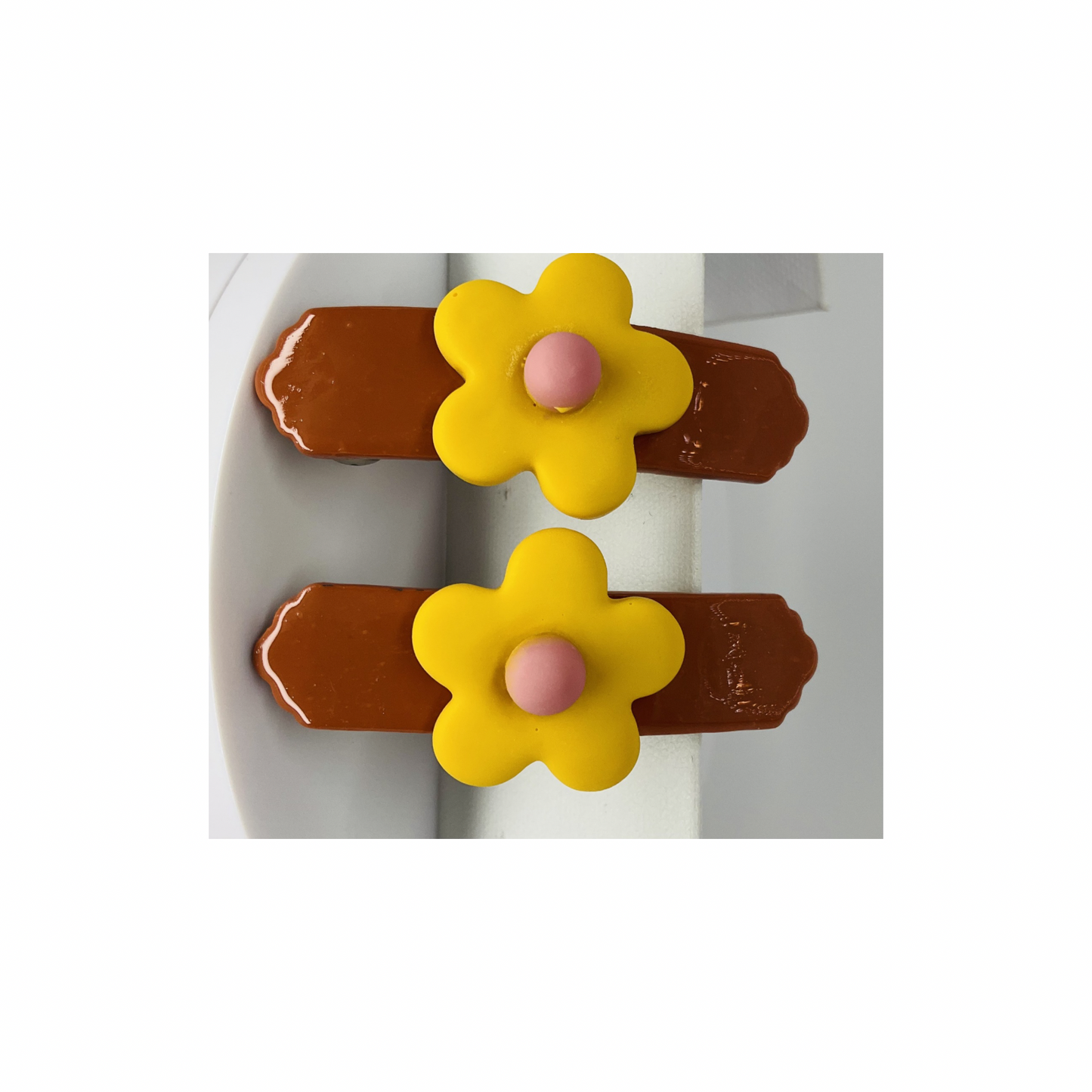 Bronze with Yellow Flower 2-Inch Barrette-Crafting By BB