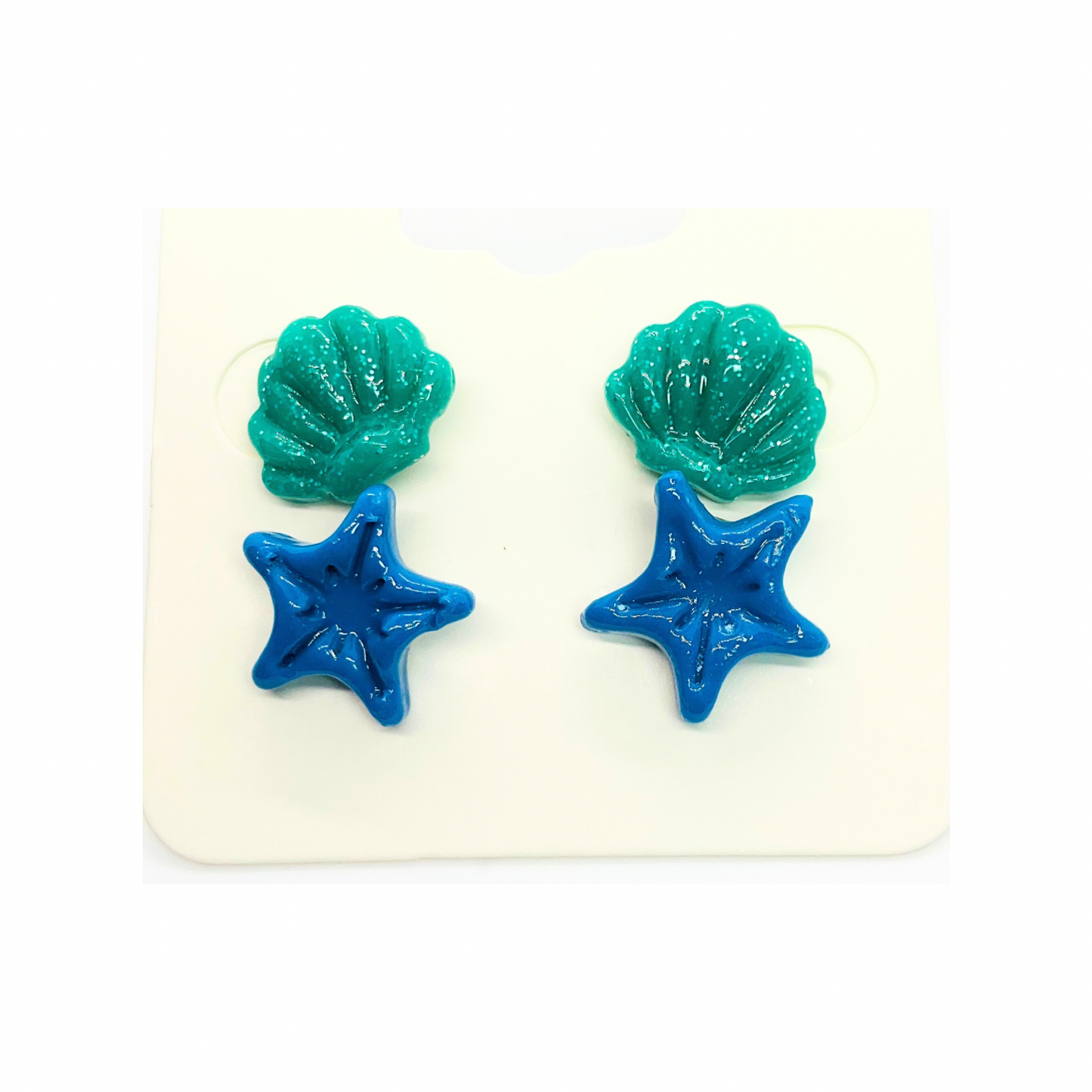 Ocean Collection Green Shell and Blue Starfish Stud Earrings for Women