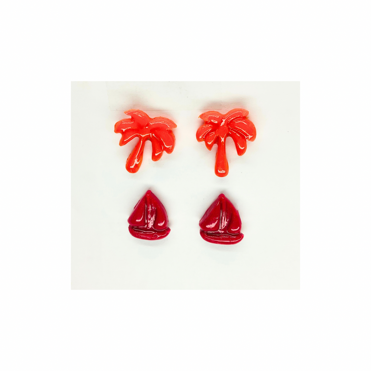 Red Sailboat and Orange Palm Tree Stud Earrings-Crafting By BB