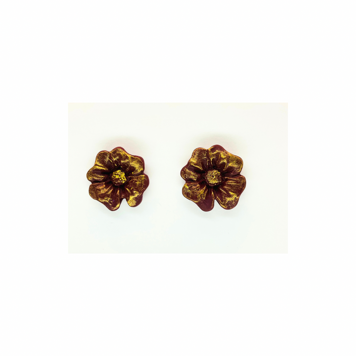 Burgundy and Gold Flower Stud Earrings-Crafting By BB